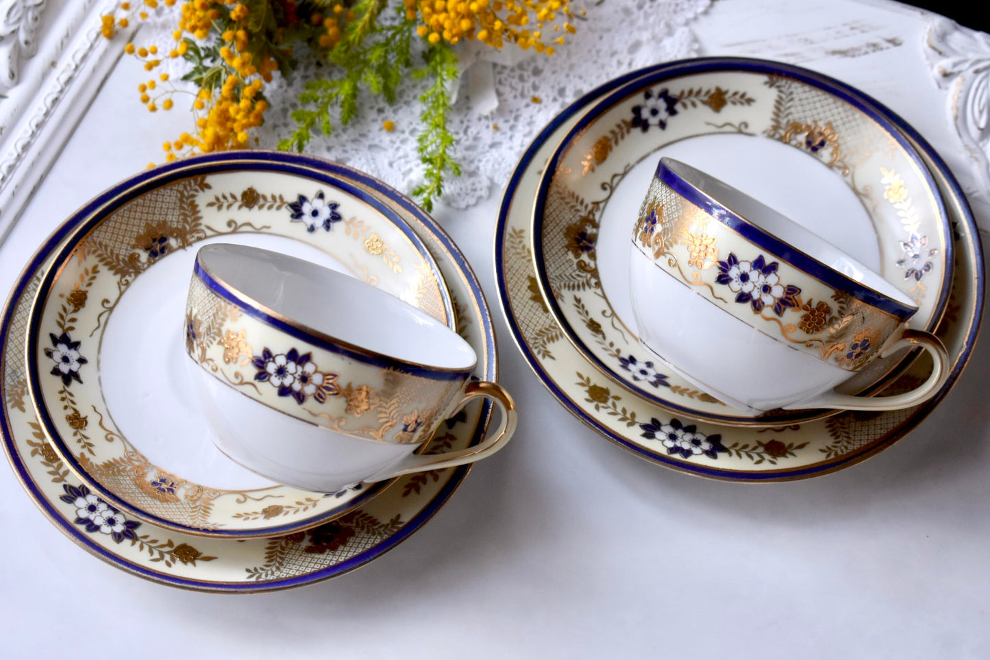 オールドノリタケ　桜柄ティートリオセット （ペア-2セット）