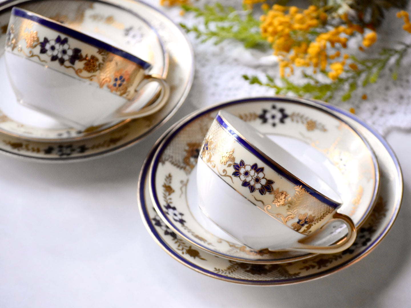 オールドノリタケ　桜柄ティートリオセット （ペア-2セット）