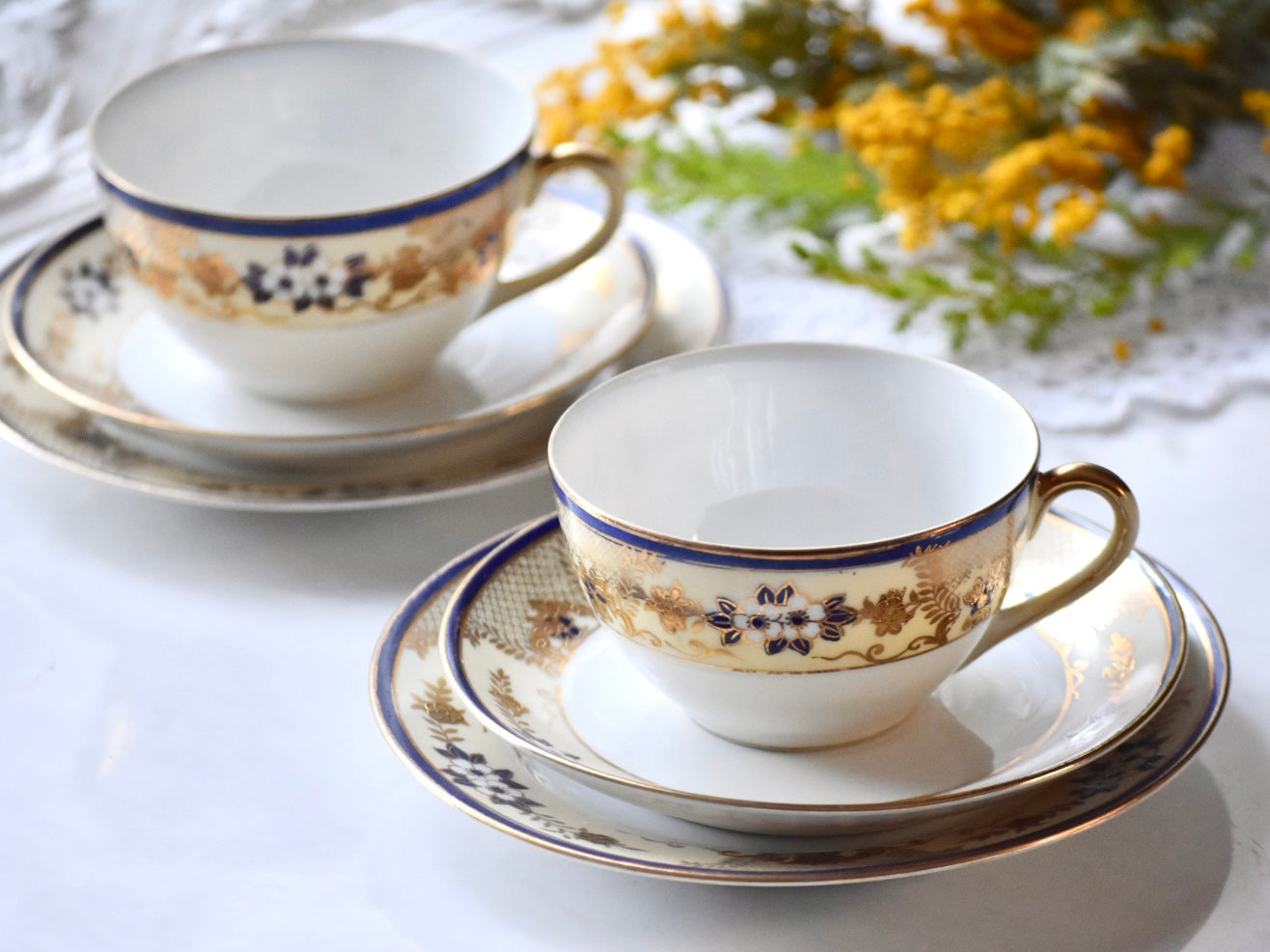 オールドノリタケ　桜柄ティートリオセット （ペア-2セット）