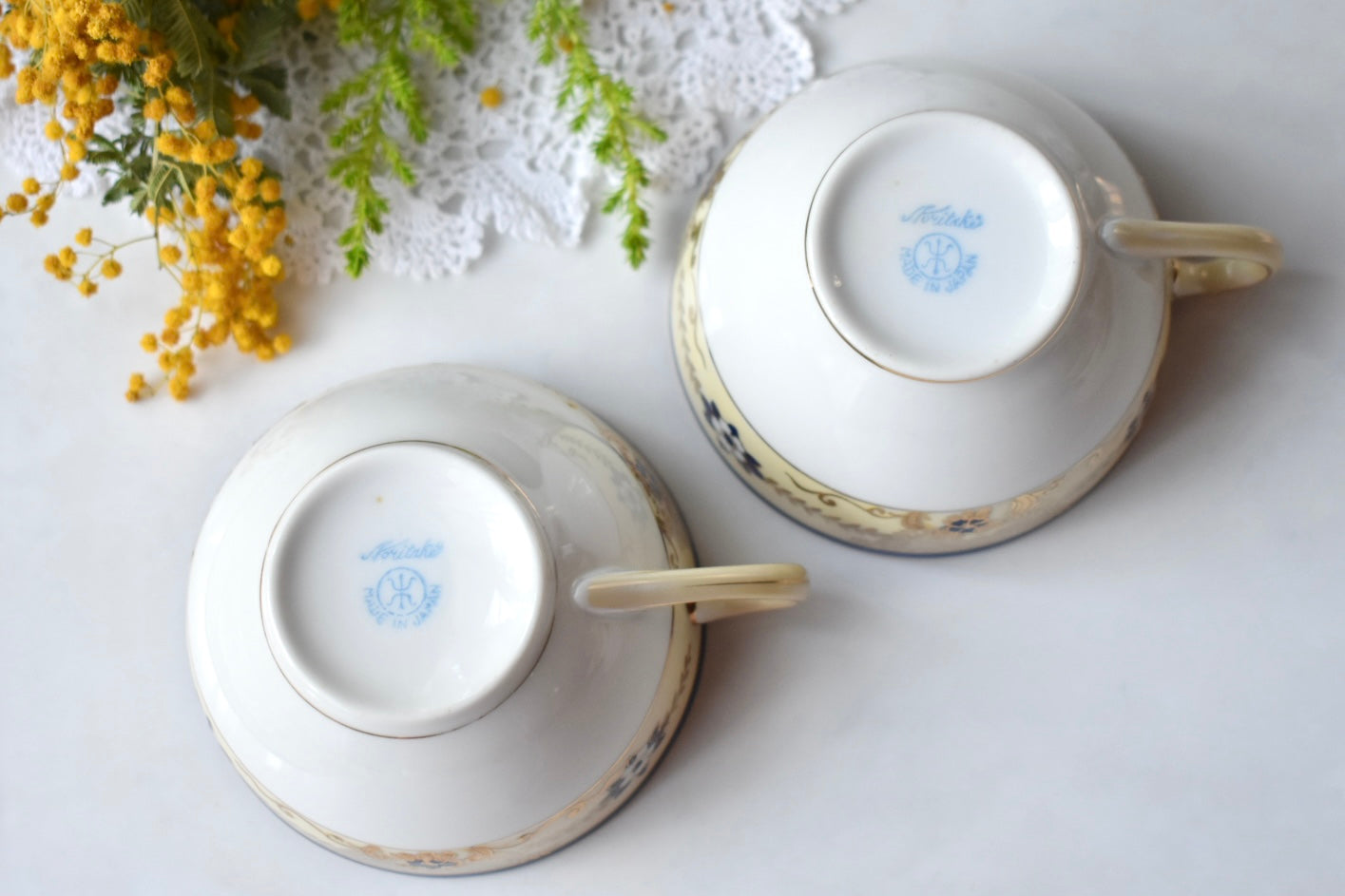 オールドノリタケ　桜柄ティートリオセット （ペア-2セット）